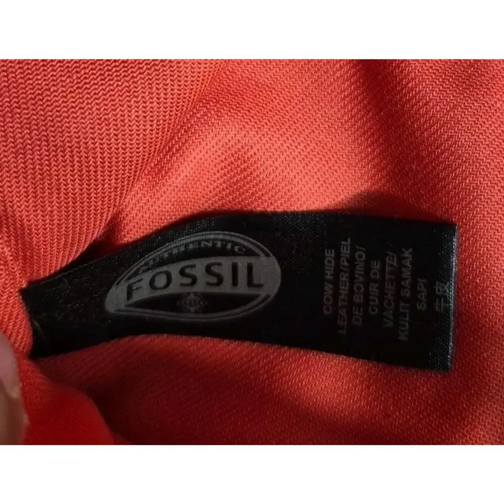 Fossil Red Cowhide Leather Crossbody Bag Purse Zip Pocket Adjustable Strap